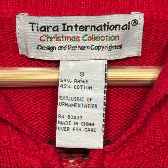 Tiara International Christmas Zip Front Cardigan Sweater-Red Poinsettia-Women S - Picture 4 of 7